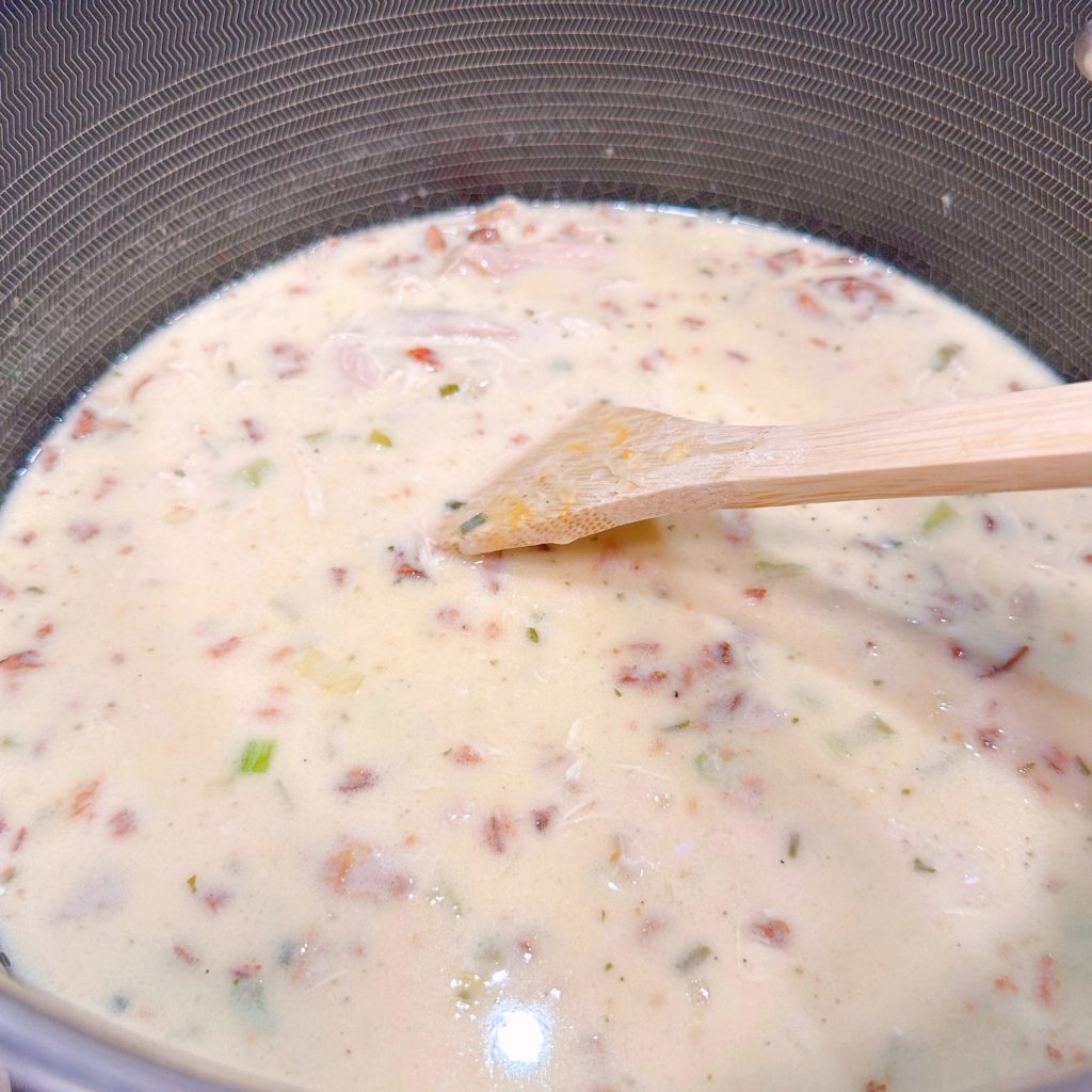 Soup simmering on the stovetop.